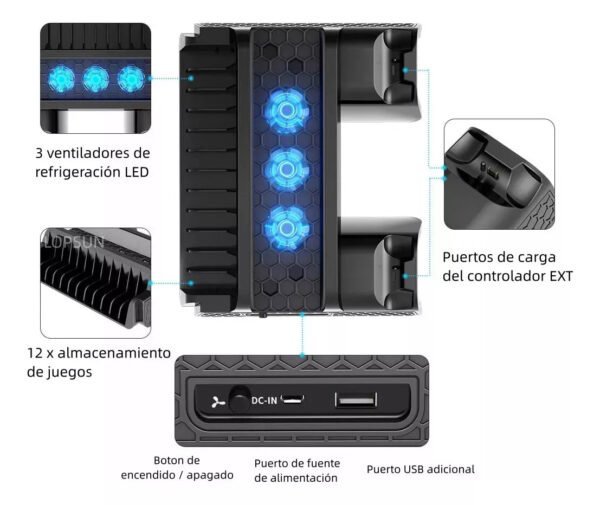 Base Enfriadora Compatible Ps4 Pro Slim Carga 2 Controles