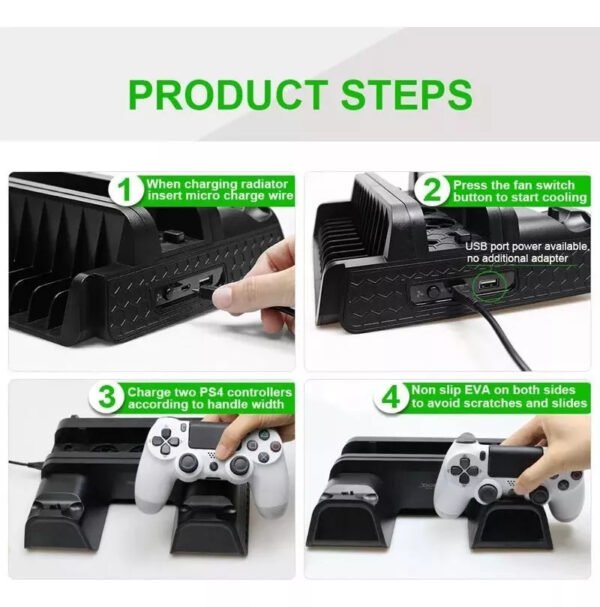 Base Enfriadora Compatible Ps4 Pro Slim Carga 2 Controles - Imagen 3