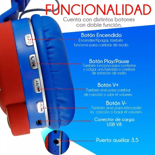 Diadema Audífonos Bluetooth Super Mario Manos Libres Color A - Imagen 3