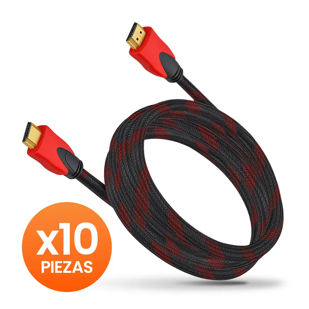Combo HDMI 10m Cable Reforzado Demtech negro con rojo