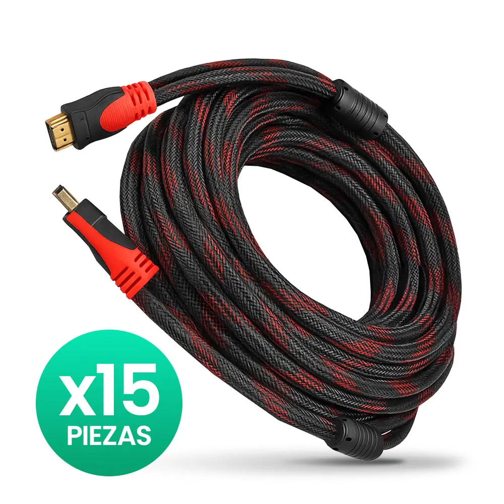 Combo HDMI 15m Cable Reforzado Demtech negro con rojo