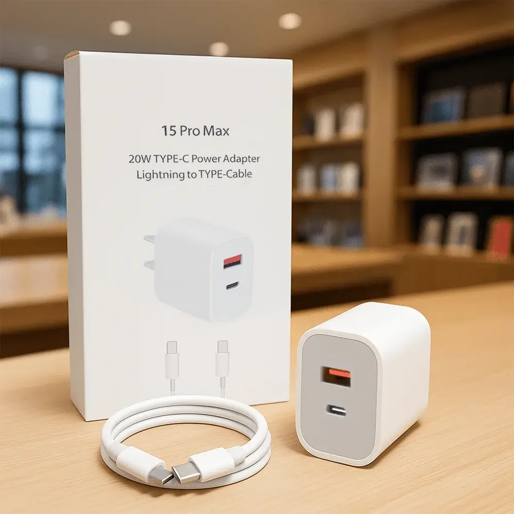 cargador Apple 20W iPhone 15 lightning a usb-c blanco