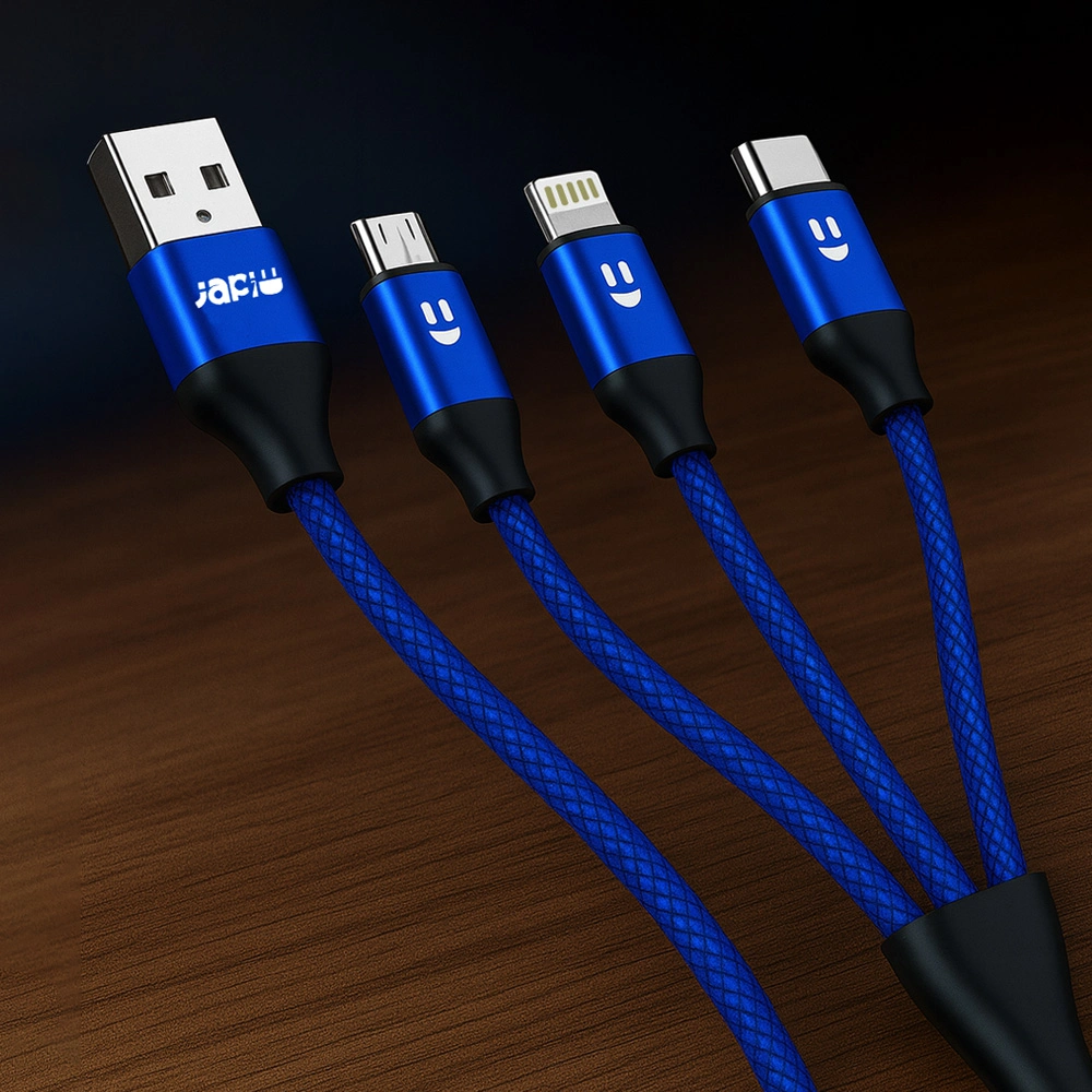 Cable 3 en 1 reforzado azul