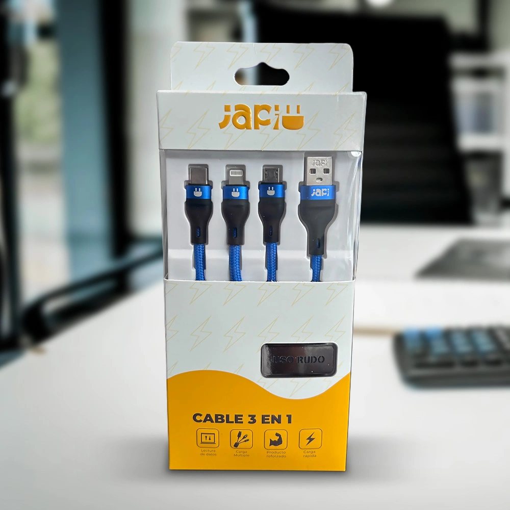 Cable 3 en 1 reforzado azul