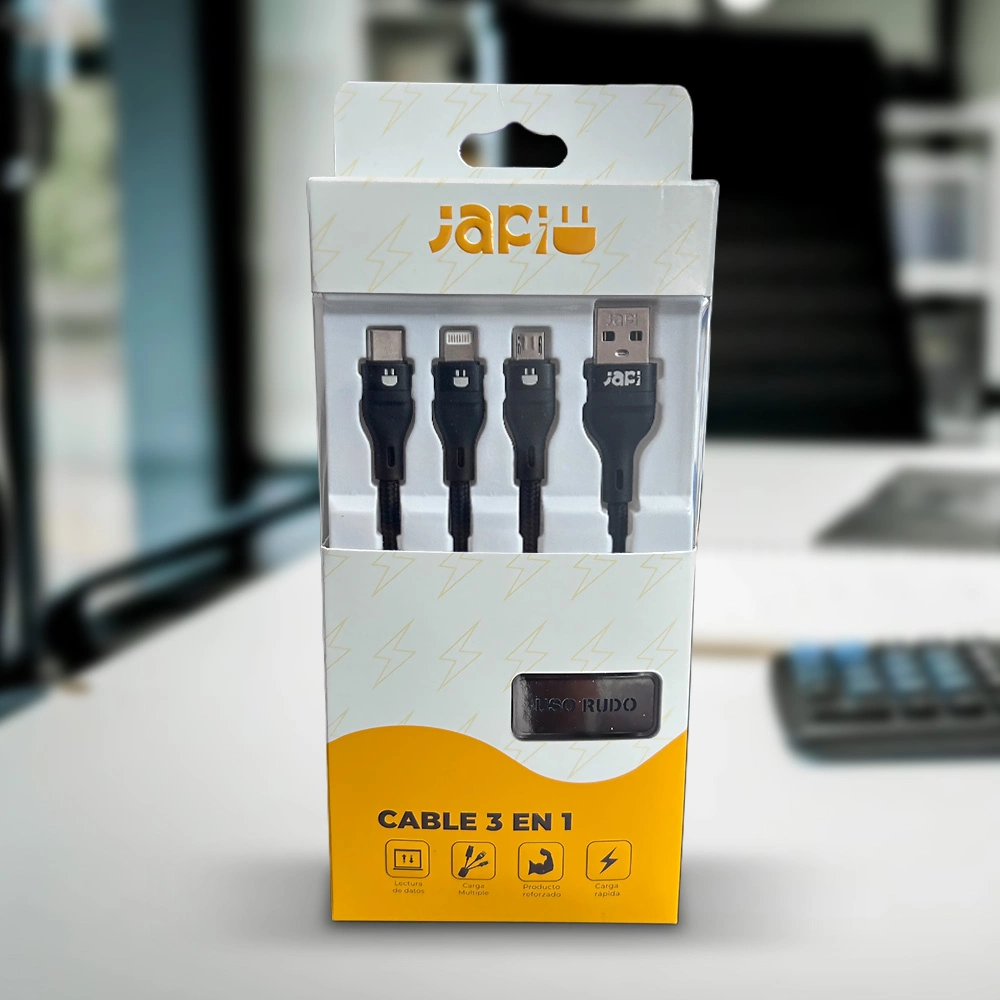 Cable 3 en 1 reforzado negro