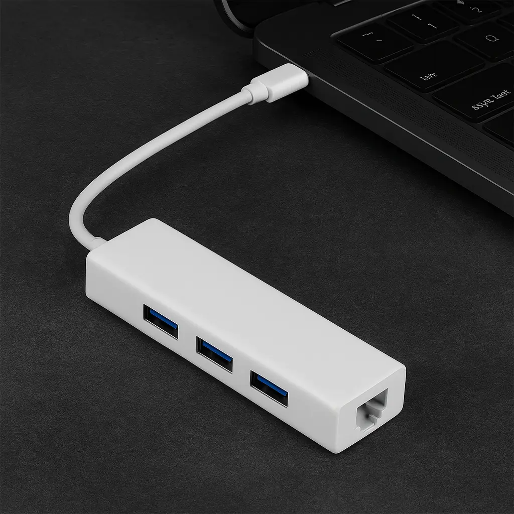 Adaptador USB-C a Ethernet con 3 puertos USB